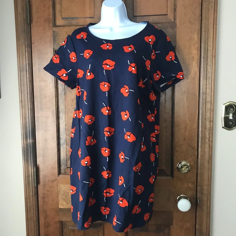 Draper James Navy w/Scattered Poppies Pullover Dress Large